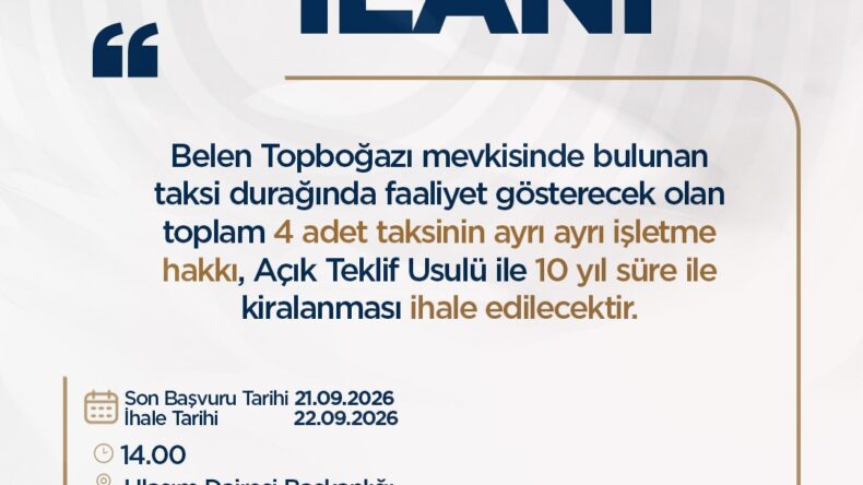 HBB’DEN REYHANLI VE BELEN’DE 13 TAKSİ İHALESİ